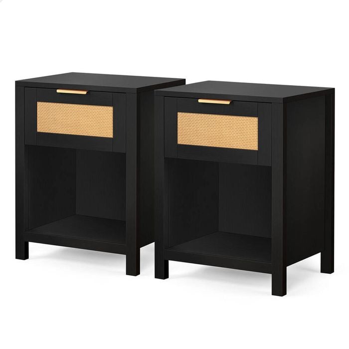 Alfordson Set of 2 Bedside Table 1 Drawer Black