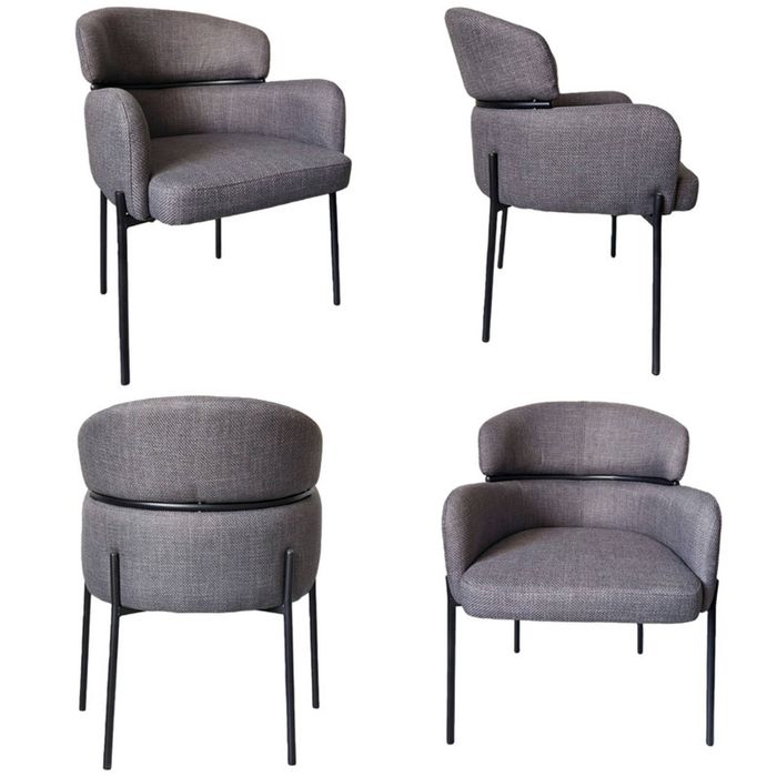 Bribrion X4 Dining Chair With Armrest Armchair Living Room Linen Grey