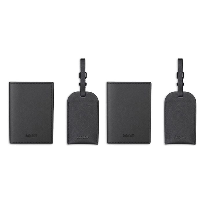 2PK Kate Hill Passport Holder Wallet & Adjustable ID Luggage Tag Gift Set Black