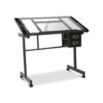 Artiss Drawing Desk Drafting Table Craft Adjustable Glass Art Tilt Drawers Black