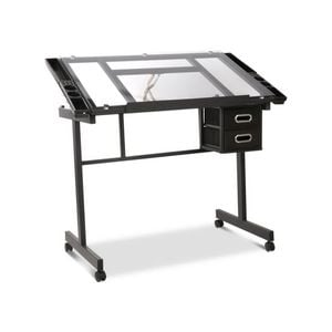 Artiss Drawing Desk Drafting Table Craft Adjustable Glass Art Tilt Drawers Black