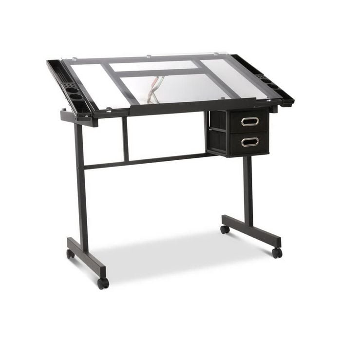 Artiss Drawing Desk Drafting Table Craft Adjustable Glass Art Tilt Drawers Black