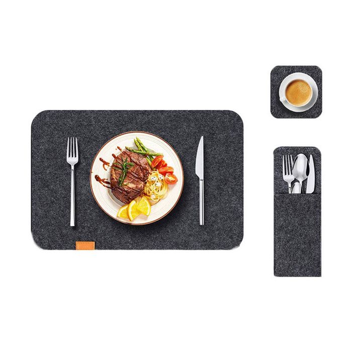 Catzon 1PC Felt Placemats Coasters Cutlery Heat-Resistant Non-Slip Dark Gray