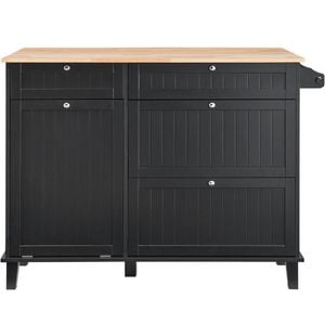 VEVOR 1200x740x830mm Kitchen Island Cart Storage Cabinet Black with Drawer & Trash