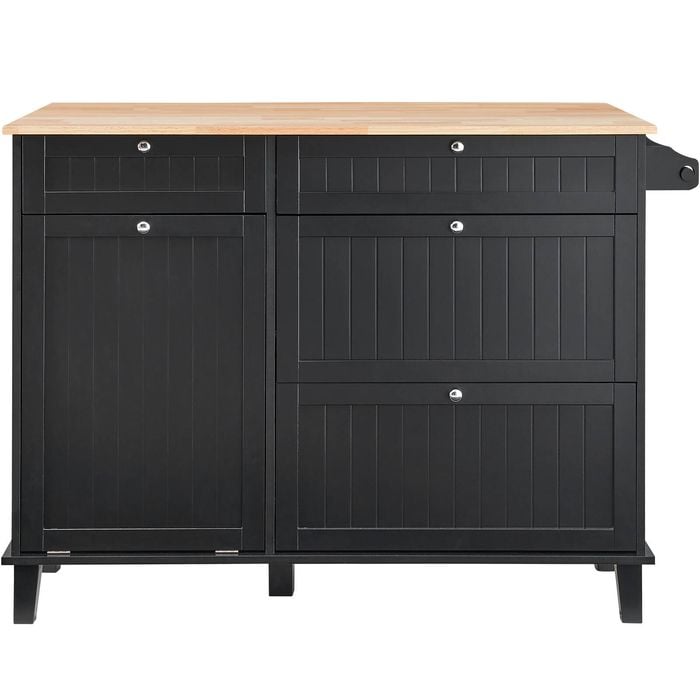 VEVOR 1200x740x830mm Kitchen Island Cart Storage Cabinet Black with Drawer & Trash