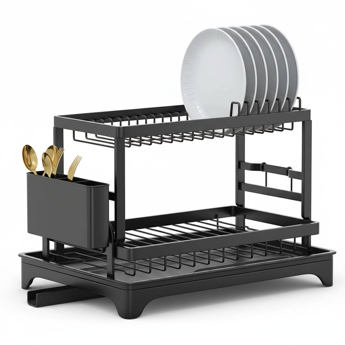 2-Tier Dish Rack with Auto Drain & Rotating Drainer - Bunnings Australia