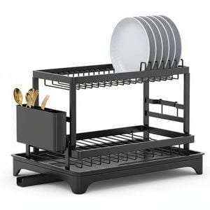 2-Tier Dish Rack with Auto Drain & Rotating Drainer