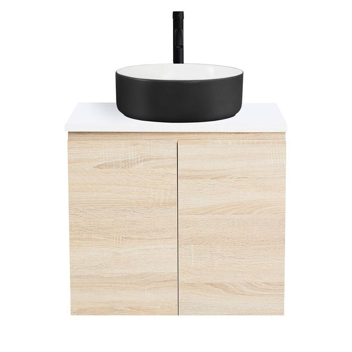 CIBO 600mm Coast Veneer Nordic Wall Hung Bathroom Vanity With Black And ...
