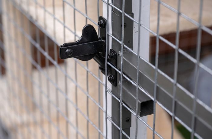 Secure materials, locks, and smart design for cat enclosures
