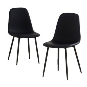 Bribrion X2 Faux Leather Dining Chairs With Black Metal Legs Upholstered Pu Channel Back For Kitchen Restaurant Black