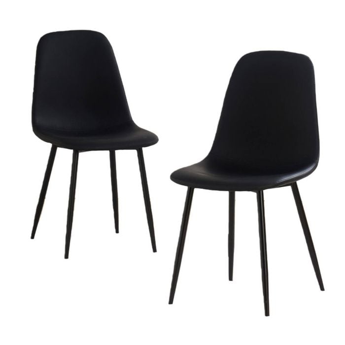 Bribrion X2 Faux Leather Dining Chairs With Black Metal Legs Upholstered Pu Channel Back For Kitchen Restaurant Black