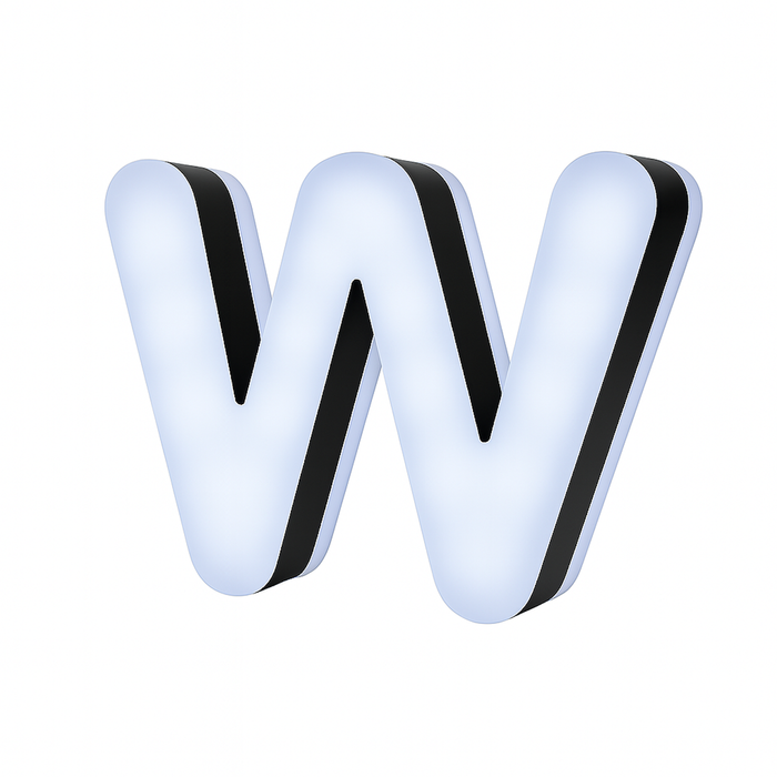 Lit Up 3D Led Letter W Illuminated Opal Acrylic 100mmHx92mmWx23mmD