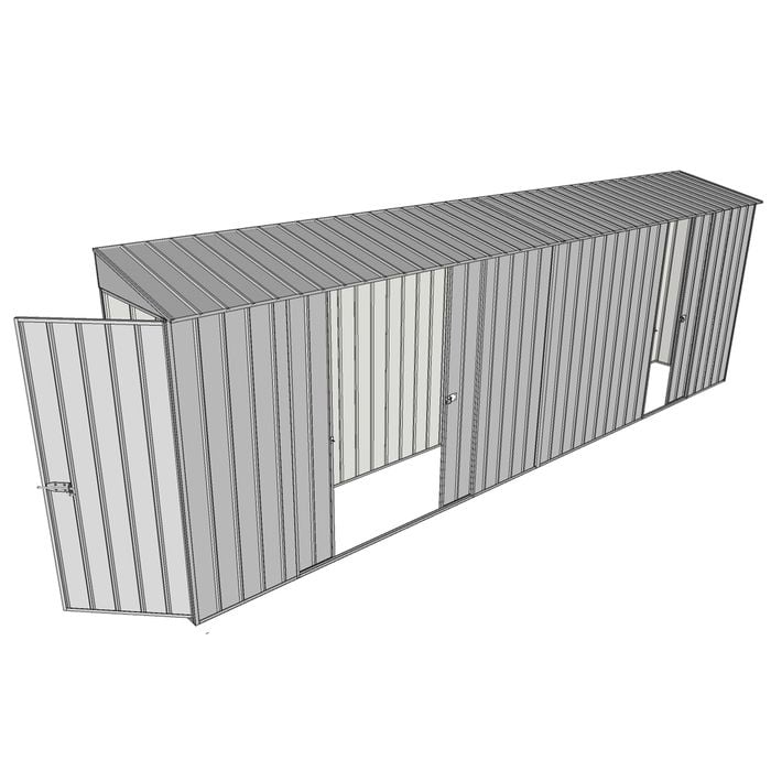 Build-a-Shed 0.8 x 6 x 2m Single Hinged Door Skillion Shed with Double and Single Sliding Side Doors - Zinc