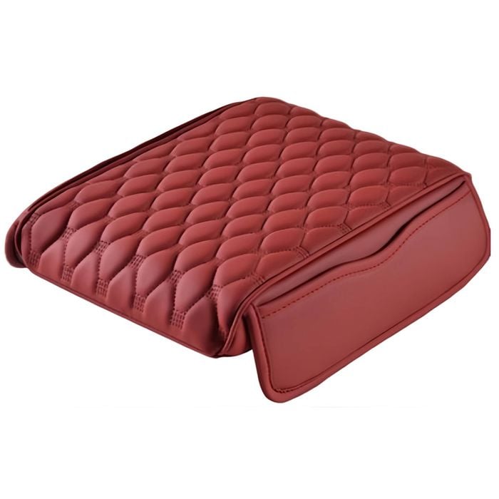 Catzon Car Armrest Cover Leather Cushion With Storage Pocket-red(s）