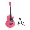 Alpha 38 Inch Acoustic Guitar Wooden Body Steel String Full Size w/ Stand Pink