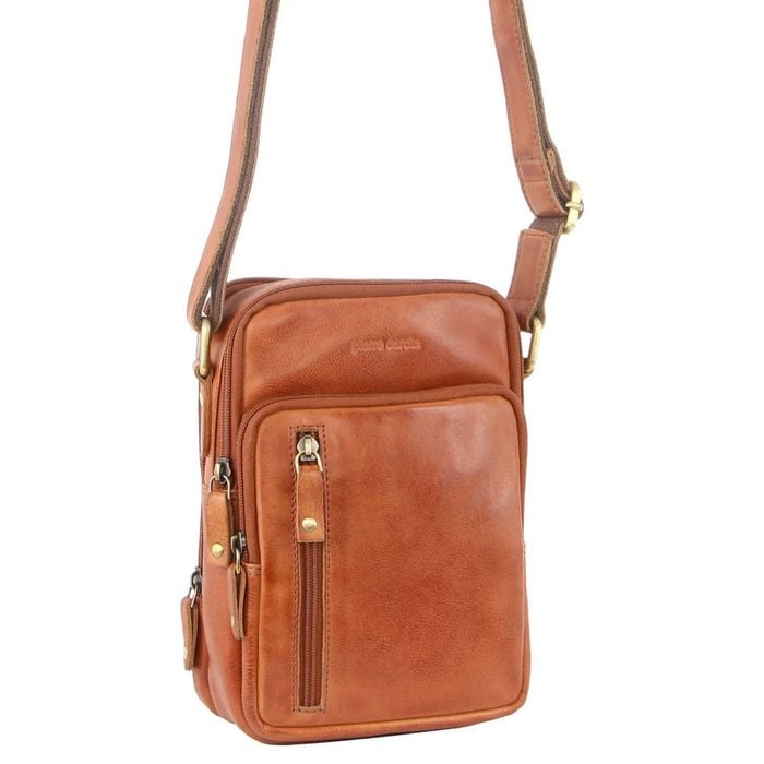 Pierre Cardin Cross Body  Unisex Sling Shoulder Messenger Travel Cognac