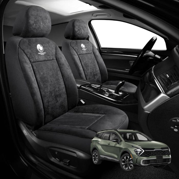 Australian Goose Edition Front Seat Covers for Kia Sportage 2021 - Current (NQ5) - Suede, Universal Fit - Black