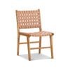 Casey Set of 2 Nude Tan Woven Leather Natural Teak Wood Dining Chairs