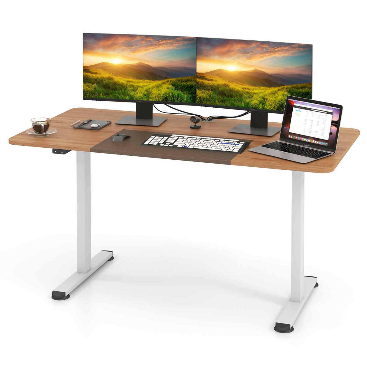 Costway 1.4 X 0.7m Electric Standing Table Motorised Computer Desk Oak ...
