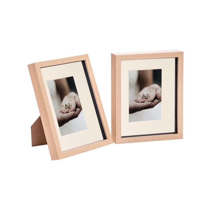 Nicola Spring Shadow Box Frames - 8 x 10" with 4 x 6" Mount - Light Wood - Pack of 2