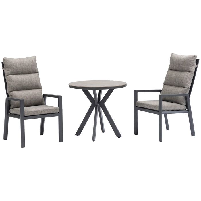 FurnitureOkay Mosman-Capri 3-Piece Sintered Stone Outdoor Dining Setting - Charcoal