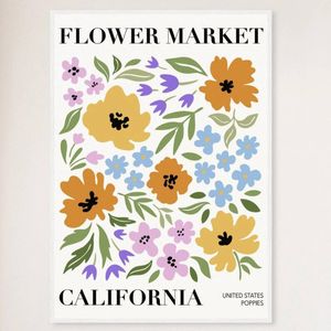 Galrie Stunning Abstract Floral Art Print Flower Market California, White Frame, A1 60 x 84cm (23 x 33inch)