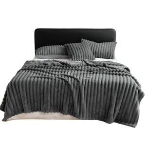 Anycozy Blanket 230×250cm Dark Grey Velvet Fluffy Coral Fleece Sofa Warm Bed (King/Extra-Large Size)
