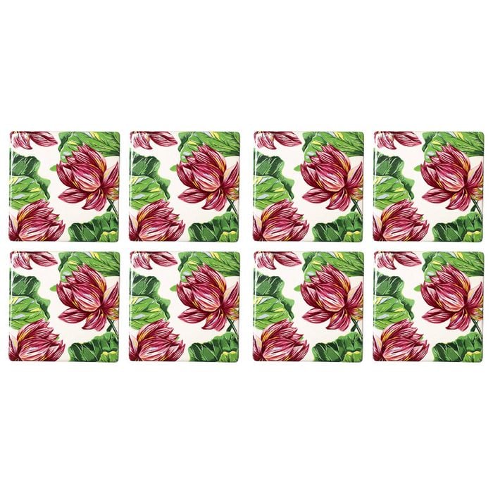 2x 4pc LVD Ceramic Coasters Lily Home/Kitchen Decor 9.5cm Square