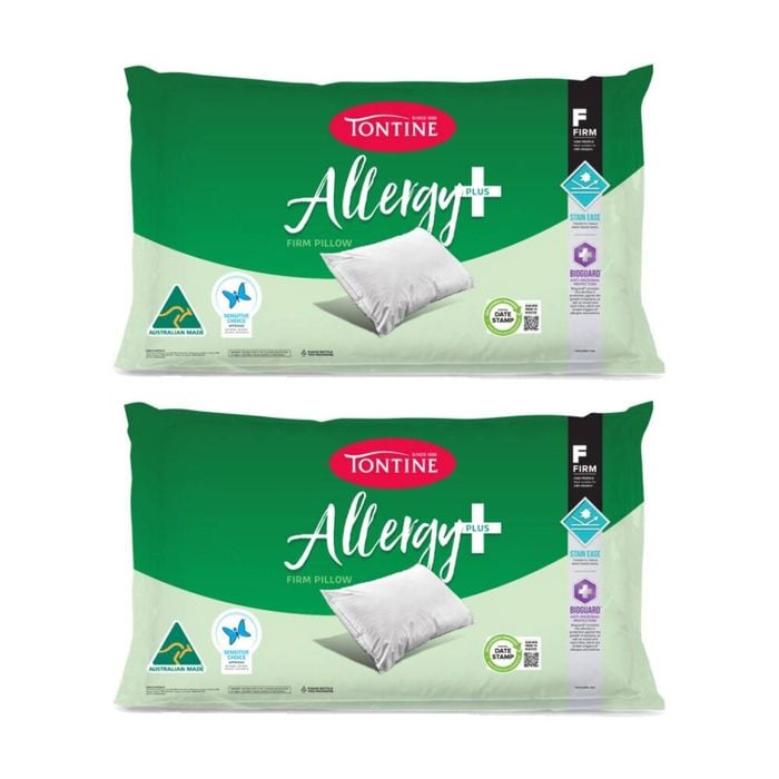 2PK Tontine Allergy Plus Stain Ease Pillow High & Firm Athsma Friendly Standard