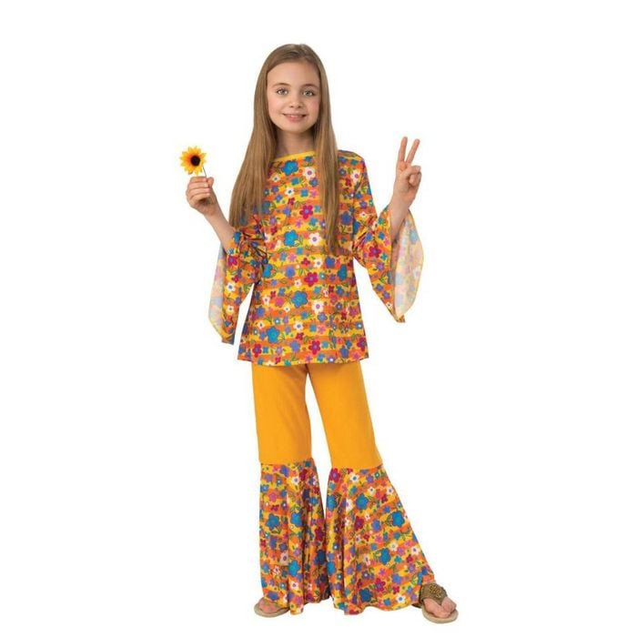 Hippie Halloween Costume for Adults with Floral Tunic and Bell Bottom Pants - 60s 70s Rubie's Official - Multi Colour, Large