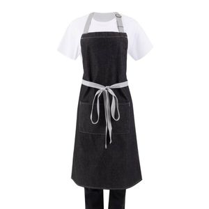 Southside Bib Apron Denim Black With Grey Ties Hospitality Kitchen Uniform