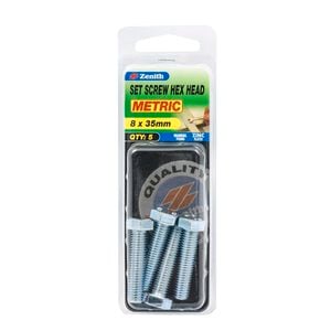 Zenith M8 x 35mm Zinc Plated Hex Head Set Screw - 5 Pack