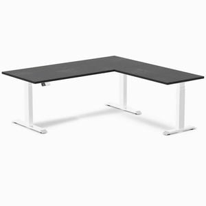 Desky L-shape Sit To Stand Black Ash Hardwood Desk 1800x1750mm White Height Adjustable Leg
