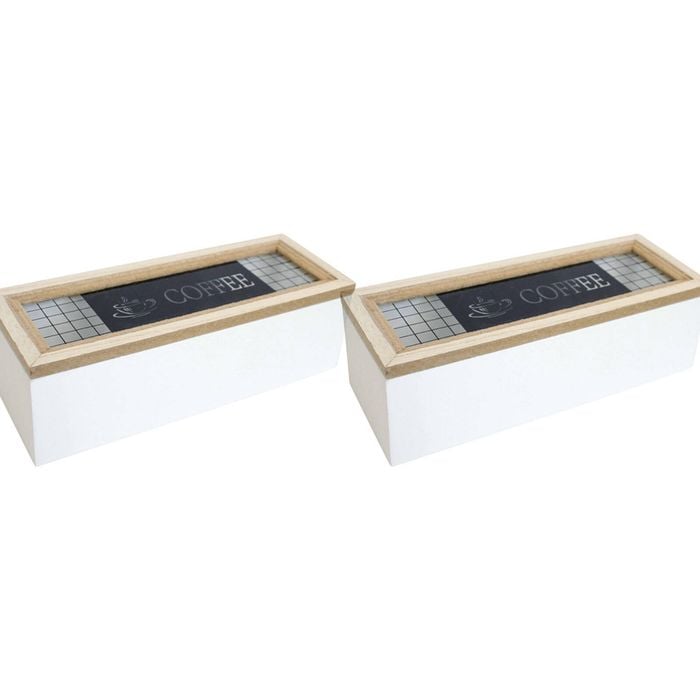 2PK LVD MDF/Glass 24cm Coffee Box Home/Kitchen Organiser Small - White/Natural