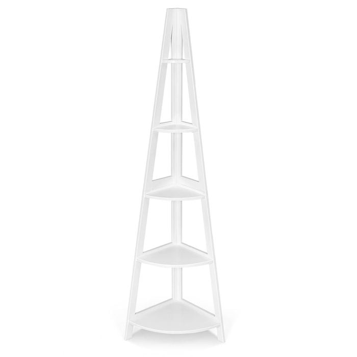 Costway 5-Tier Ladder Shelf Corner Display Rack Bookshelf White