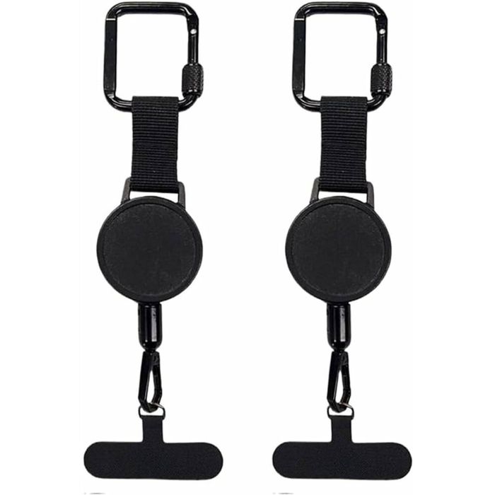 Anti-theft Phone Cord - Set of 2 - Retractable - With Belt Clip - Safety Cord for Smartphone - Black