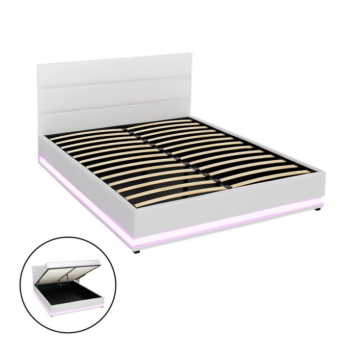 Artiss Bed Frame Double Size LED Gas Lift White LUMI