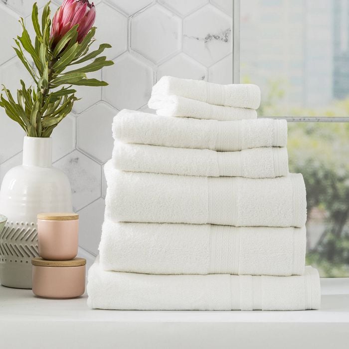 7pc Renee Taylor Stella 650gsm Super Soft Bamboo Cotton Towel Set White