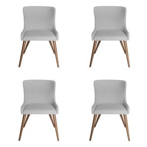 SK Designer Living | Pack of 4 | Osaka Upholstered Dining Chair | Walnut Wood Legs - Light Grey Fabric