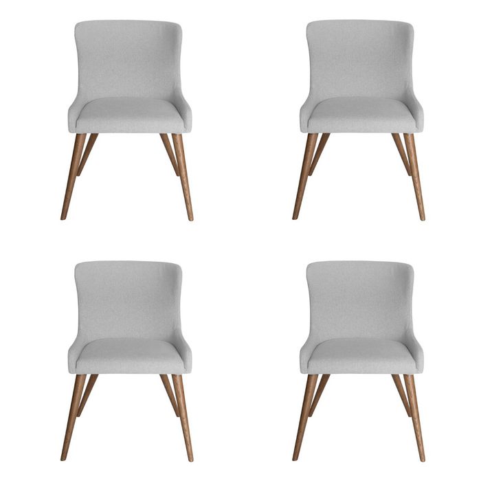SK Designer Living | Pack of 4 | Osaka Upholstered Dining Chair | Walnut Wood Legs - Light Grey Fabric