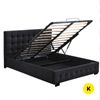 Levede Gas Lift Bed Frame Fabric Base Mattress Storage Dark Grey - King