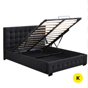 Levede Gas Lift Bed Frame Fabric Base Mattress Storage Dark Grey - King