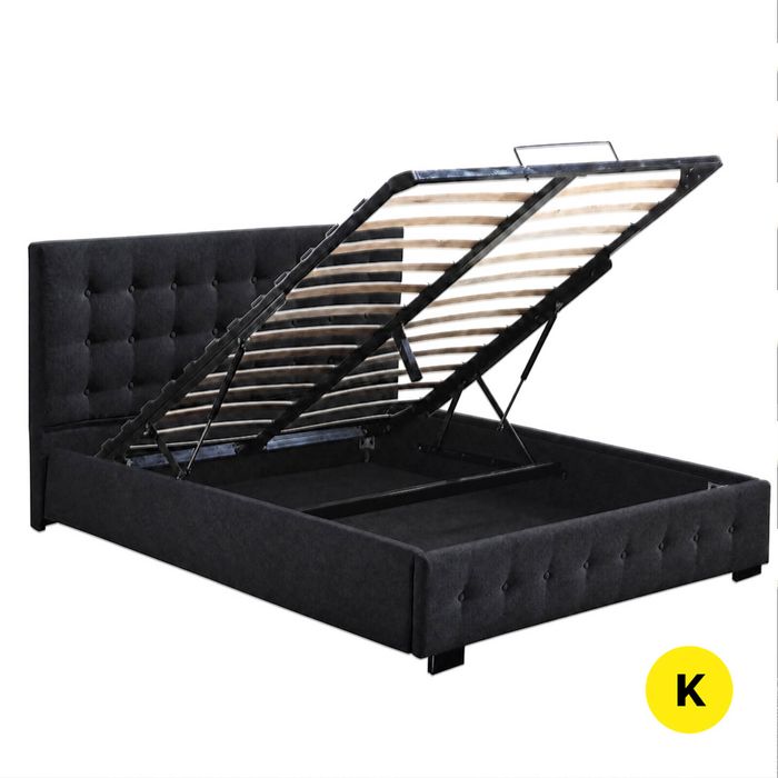 Levede Gas Lift Bed Frame Fabric Base Mattress Storage Dark Grey - King