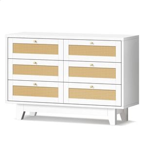 ALFORDSON 6 Chest of Drawers Rattan Storage Cabinet Dresser Tallboy White