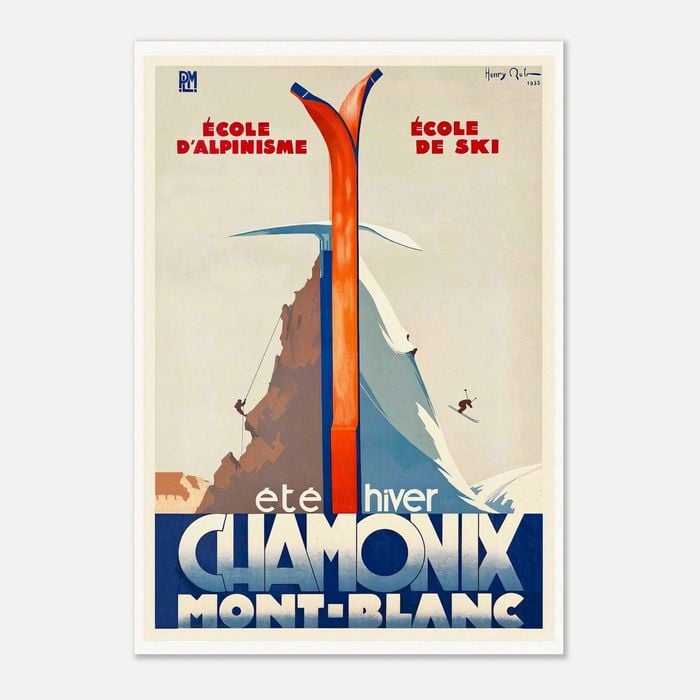 Galrie Chamonix Mont Blanc France Vintage Ski Poster for Summer and Winter Sports Art, Poster Only, A3 30 x 42cm (12 x 16inch)