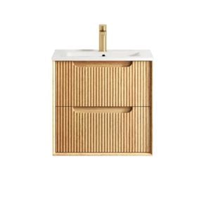 Attica Baia 600mm English Oak Fluted Vanity With Ceramic Top
