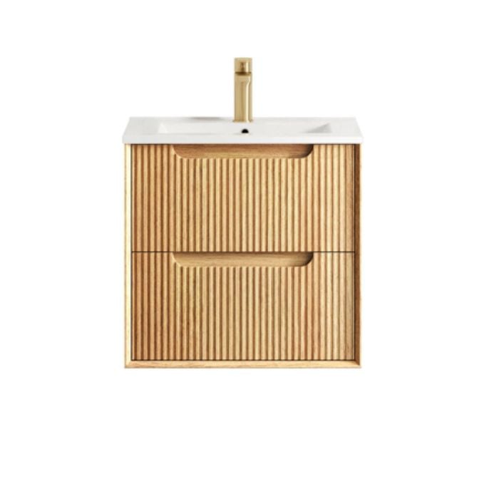 Attica Baia 600mm English Oak Fluted Vanity With Ceramic Top