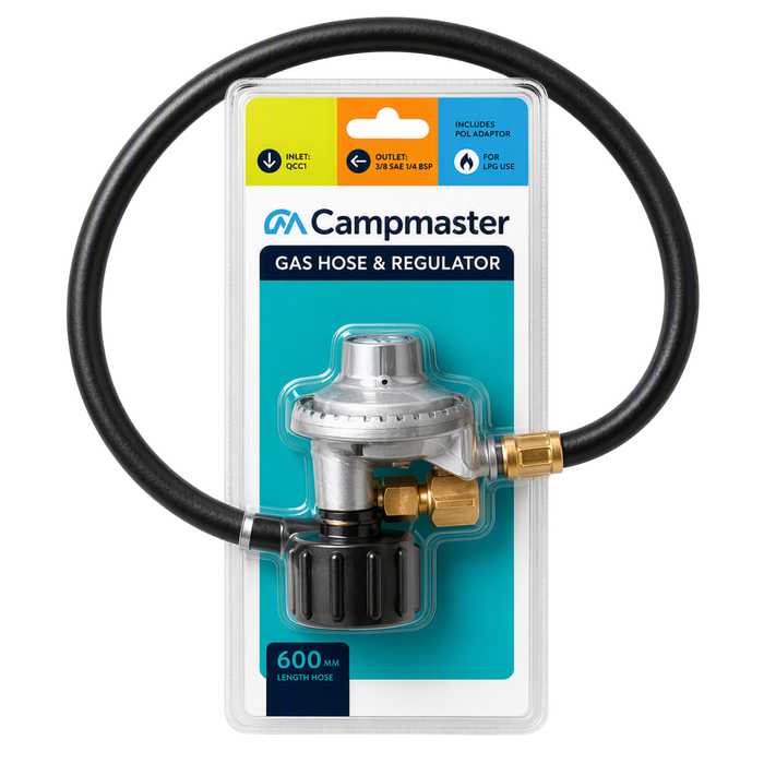 Campmaster 600mm Gas Hose And QCC1 Regulator Including Adaptor