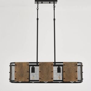 LumenSphere Marcos 5-Light Retro Wood Pendant - Black Finish, Natural Wood Accents, E27 Base