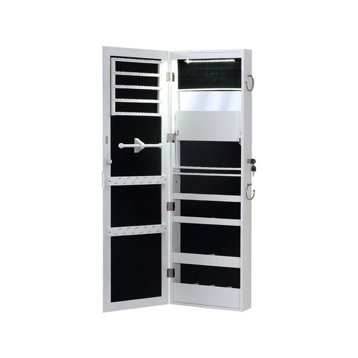 Levede Wall Mounted or Hang Over Mirror Jewellery Cabinet with LED Light White